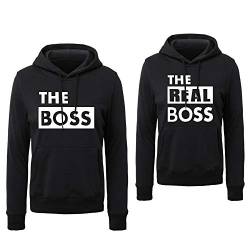 Pärchen Hoodie Couple Hoodie Pärchen Pullover Sweatshirt Paar Pulli The Boss The Real Boss Kapuzenpullover Partnerlook Couple Geschen Schwarz Weiß Grau 1 Stücke(Women-Schwarz,S) von Sevpuikl