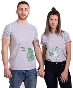 Pärchen T-Shirt Für Anime Couple T-Shirt Love Paar T-Shirt Liebe Partnerlook Cartoon Couple Geschenk Schwarz Weiß Grau 1 Stück, Grau-Women, S von Sevpuikl