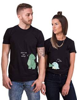 Pärchen T-Shirt Für Anime Couple T-Shirt Love Paar T-Shirt Liebe Partnerlook Cartoon Couple Geschenk Schwarz Weiß Grau 1 Stück, Schwarz-Women, L von Sevpuikl