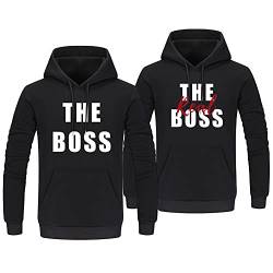 Sevpuikl The Real Boss Partner Pullover für Pärchen Hoodie für Valentinstag Couple Geschenke King Queen Pullover Liebespaar Kapuzenpullover Partnerlook für Paar 1 Stück(Schwarz-Women,S) von Sevpuikl