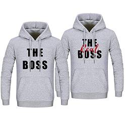 Sevpuikl The Real Boss Partner Pullover für Pärchen Hoodie für Valentinstag Couple Geschenke King Queen Pullover Liebespaar Kapuzenpullover Partnerlook für Paar 1 Stück(grau-Women,2XL) von Sevpuikl