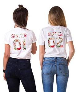 Sister T-Shirt für Mädchen Best Friends T-Shirt Beste Freunde T-Shirt BFF Shirt Damen Best Friends Geschenk Oberteil Kurzarm Sommer Baumwolle Schwarz Weiß 1 Stück, 01-Blume-Weiß, S von Sevpuikl