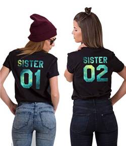 Sister T-Shirt für Mädchen Best Friends T-Shirt Beste Freunde T-Shirt BFF Shirt Damen Best Friends Geschenk Oberteil Kurzarm Sommer Baumwolle Schwarz Weiß 1 Stück, 01-Grün-Schwarz, L von Sevpuikl