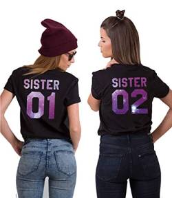 Sister T-Shirt für Mädchen Best Friends T-Shirt Beste Freunde T-Shirt BFF Shirt Damen Best Friends Geschenk Oberteil Kurzarm Sommer Baumwolle Schwarz Weiß 1 Stück, 01-Lila-Schwarz, L von Sevpuikl