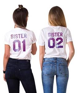 Sister T-Shirt für Mädchen Best Friends T-Shirt Beste Freunde T-Shirt BFF Shirt Damen Best Friends Geschenk Oberteil Kurzarm Sommer Baumwolle Schwarz Weiß 1 Stück, 01-Lila-Weiß, M von Sevpuikl