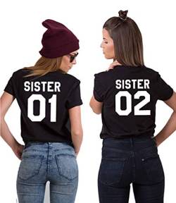 Sister T-Shirt für Mädchen Best Friends T-Shirt Beste Freunde T-Shirt BFF Shirt Damen Best Friends Geschenk Oberteil Kurzarm Sommer Baumwolle Schwarz Weiß 1 Stück, 01-Schwarz, L von Sevpuikl