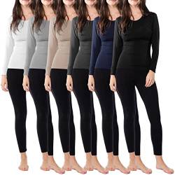 Damen Thermo-Oberteil, ultraweich, mittelschwer, Butterweich, U-Ausschnitt, Langarmshirt, 6er-Pack - Schwarz, Anthrazit, Khaki, Marineblau, Weiß, Grau, X-Groß von Sexy Basics