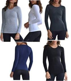 Sexy Basics Damen 5er-Pack Casual & Active Basic Baumwolle Stretch Lange Ärmel Rundhalsausschnitt Athletic T-Shirt Tops - Mehrfarbig - Groß von Sexy Basics