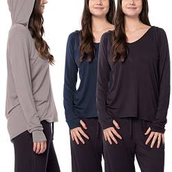 Sexy Basics Damen-Kapuzenpullover, langärmelig, V-Ausschnitt, Daumenloch, leichtes Aktiv-Top, 3er-Pack, 3er-Pack, Schwarz/Marineblau/Aschgrau, L von Sexy Basics