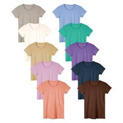 Sexy Basics Damen-T-Shirts, 5er-Pack, lässige und aktive Basic-Baumwolle, Stretch-Farbe, 10 Stück – Wow Solid Blast, X-Groß von Sexy Basics