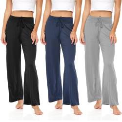 Sexy Basics Damen Yoga-Haremshose, 3er-Pack, butterweich, fließend, mit Kordelzug, Workout-Jogginghose, 3er-Pack – Schwarz, Grau, Marineblau, Groß von Sexy Basics