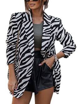 Sexy Dance Blazer Frauen Revers Einfarbig Blumendruck Zebramuster Langarm Strickjacke Jacke Frühling Arbeit Business Jacken Zebra-Muster XL von Sexy Dance