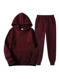 Sexy Dance Herren Trainingsanzug Lange Ärmel Hoodies und Sweatpant Set Mit Kapuze 2 -teiliges Hoodie Männer Jogger setzt Einfarbig Warm Betrieb Rotwein XL von Sexy Dance