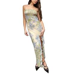 Sexy Tube Maxi Dres für Frauen Unregelmäßige Quaste Trägerloses Langes Kleid Rüschen Saum Hoher Split Midi Kleid Party, C Grün, Groß von Seyumixi