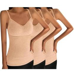 Sfit Damen 3er Pack Thermo Unterhemden Basic Spaghettiträger Top mit Innenfleece BH Hemd Gefüttert Thermounterwäsche Strap Cami Camisole Tank Top Herbst Winter(3 Stück Hautfarbe) von Sfit