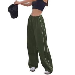 Sfit Damen Fallschirmhosen Baggy Cargohose Y2K Track Pants Teenager Mädchen Elastische Taille Weite Bein Jogginghose Oversize Lose 90er E-Girl Streetwear Parachute Pants(Armee grün,M) von Sfit