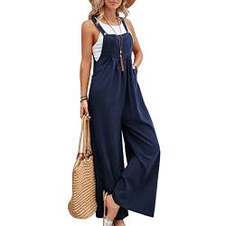 Sfit Damen Latzhose Jumpsuit Ärmellos Overall Baggy Oversize Hose Beiläufig Spaghettiträger Trägerhose Ärmellose Strampler Playsuit,Dunkelblau, XL von Sfit