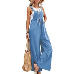 Sfit Damen Latzhose Jumpsuit Ärmellos Overall Baggy Oversize Hose Beiläufig Spaghettiträger Trägerhose Ärmellose Strampler Playsuit,Hellblau, L von Sfit