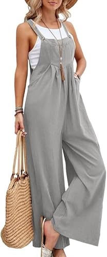 Sfit Damen Latzhose Jumpsuit Ärmellos Overall Baggy Oversize Hose Beiläufig Spaghettiträger Trägerhose Ärmellose Strampler Playsuit,Hellgrau, XXL von Sfit