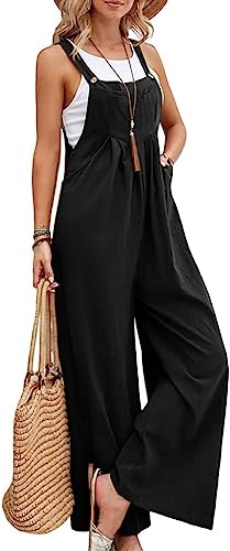 Sfit Damen Latzhose Jumpsuit Ärmellos Overall Baggy Oversize Hose Beiläufig Spaghettiträger Trägerhose Ärmellose Strampler Playsuit,Schwarz,L von Sfit