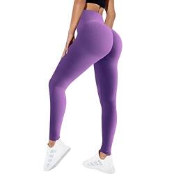 Sfit Damen Scrunch Butt Leggings High Waist Push Up Boom Booty Leggings Blickdicht Slim Fit Nahtlos Fitnesshose Sport Leggings Workout Yoga Sporthose(Lila,L) von Sfit