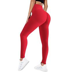 Sfit Damen Scrunch Butt Leggings High Waist Push Up Boom Booty Leggings Blickdicht Slim Fit Nahtlos Fitnesshose Sport Leggings Workout Yoga Sporthose(Rot,M) von Sfit