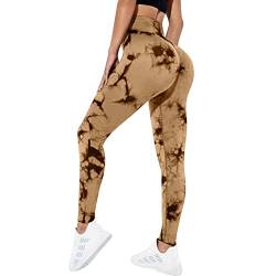 Sfit Damen Scrunch Butt Leggings High Waist Push Up Boom Booty Leggings Blickdicht Slim Fit Nahtlos Fitnesshose Sport Leggings Workout Yoga Sporthose(Tie-Dye Braun,M) von Sfit