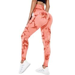 Sfit Damen Scrunch Butt Leggings High Waist Push Up Boom Booty Leggings Blickdicht Slim Fit Nahtlos Fitnesshose Sport Leggings Workout Yoga Sporthose(Tie-Dye Rot,L) von Sfit