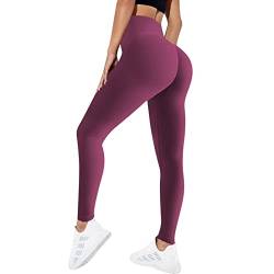 Sfit Damen Scrunch Butt Leggings High Waist Push Up Boom Booty Leggings Blickdicht Slim Fit Nahtlos Fitnesshose Sport Leggings Workout Yoga Sporthose(Weinrot,L) von Sfit