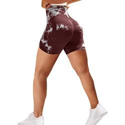 Sfit Damen Scrunch Butt Sport Shorts High Waisted Kurze Leggings Sporthose Push Up Boom Booty Nahtlose Biker Gym Shorts für Sport Yoga Fitness Radfahren Workout(Tiedye-Braunrot,L) von Sfit