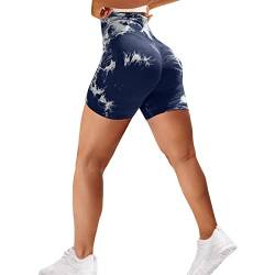 Sfit Damen Scrunch Butt Sport Shorts High Waisted Kurze Leggings Sporthose Push Up Boom Booty Nahtlose Biker Gym Shorts für Sport Yoga Fitness Radfahren Workout(Tiedye-Dunkelblau,M) von Sfit