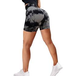 Sfit Damen Scrunch Butt Sport Shorts High Waisted Kurze Leggings Sporthose Push Up Boom Booty Nahtlose Biker Gym Shorts für Sport Yoga Fitness Radfahren Workout(Tiedye-Grau,L) von Sfit