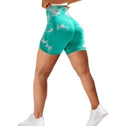 Sfit Damen Scrunch Butt Sport Shorts High Waisted Kurze Leggings Sporthose Push Up Boom Booty Nahtlose Biker Gym Shorts für Sport Yoga Fitness Radfahren Workout(Tiedye-Grün,M) von Sfit