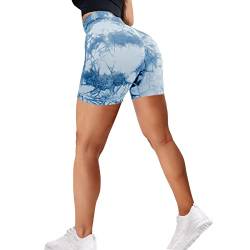 Sfit Damen Scrunch Butt Sport Shorts High Waisted Kurze Leggings Sporthose Push Up Boom Booty Nahtlose Biker Gym Shorts für Sport Yoga Fitness Radfahren Workout(Tiedye-Hellblau,M) von Sfit