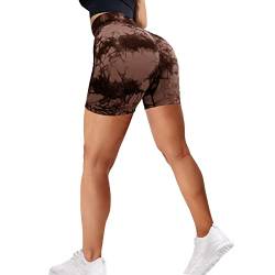 Sfit Damen Scrunch Butt Sport Shorts High Waisted Kurze Leggings Sporthose Push Up Boom Booty Nahtlose Biker Gym Shorts für Sport Yoga Fitness Radfahren Workout(Tiedye-Kaffee,M) von Sfit