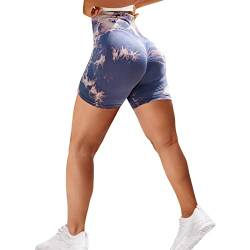 Sfit Damen Scrunch Butt Sport Shorts High Waisted Kurze Leggings Sporthose Push Up Boom Booty Nahtlose Biker Gym Shorts für Sport Yoga Fitness Radfahren Workout(Tiedye-Marine,L) von Sfit