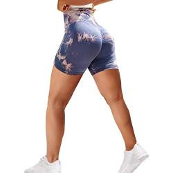 Sfit Damen Scrunch Butt Sport Shorts High Waisted Kurze Leggings Sporthose Push Up Boom Booty Nahtlose Biker Gym Shorts für Sport Yoga Fitness Radfahren Workout(Tiedye-Marine,S) von Sfit