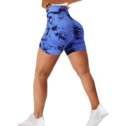 Sfit Damen Scrunch Butt Sport Shorts High Waisted Kurze Leggings Sporthose Push Up Boom Booty Nahtlose Biker Gym Shorts für Sport Yoga Fitness Radfahren Workout(Tiedye-Navyblau,M) von Sfit