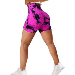 Sfit Damen Scrunch Butt Sport Shorts High Waisted Kurze Leggings Sporthose Push Up Boom Booty Nahtlose Biker Gym Shorts für Sport Yoga Fitness Radfahren Workout(Tiedye-Rosarot,L) von Sfit