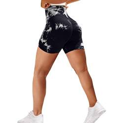 Sfit Damen Scrunch Butt Sport Shorts High Waisted Kurze Leggings Sporthose Push Up Boom Booty Nahtlose Biker Gym Shorts für Sport Yoga Fitness Radfahren Workout(Tiedye-Schwarz,L) von Sfit
