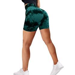 Sfit Damen Scrunch Butt Sport Shorts High Waisted Kurze Leggings Sporthose Push Up Boom Booty Nahtlose Biker Gym Shorts für Sport Yoga Fitness Radfahren Workout(Tiedye-Schwarzgrün,L) von Sfit