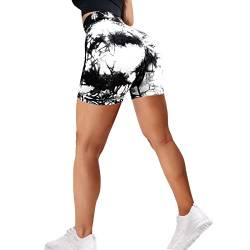 Sfit Damen Scrunch Butt Sport Shorts High Waisted Kurze Leggings Sporthose Push Up Boom Booty Nahtlose Biker Gym Shorts für Sport Yoga Fitness Radfahren Workout(Tiedye-Schwarzweiß,S) von Sfit