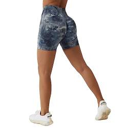 Sfit Damen Scrunch Butt Sport Shorts Kurze Leggings Push Up High Waist Boom Booty Nahtlos Biker Tights Gym Shorts Blickdicht Sporthose für Sommer Workout Gym Yoga Fitness(Tiedye-Blaugrau,M) von Sfit