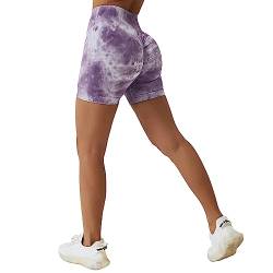 Sfit Damen Scrunch Butt Sport Shorts Kurze Leggings Push Up High Waist Boom Booty Nahtlos Biker Tights Gym Shorts Blickdicht Sporthose für Sommer Workout Gym Yoga Fitness(Tiedye-Violett,S) von Sfit