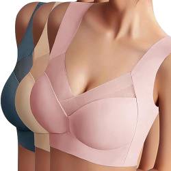 Sfit Damen Soft BH ohne Bügel Zero Feel Bralette Nahtloser BH Schlaf BH Ultra leicht Push-Up BH Gepolstert Bügelloser Bustier für Schlafen Yoga(Dunkelblau+Hautfarbe+Rosa,3XL) von Sfit