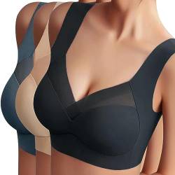 Sfit Damen Soft BH ohne Bügel Zero Feel Bralette Nahtloser BH Schlaf BH Ultra leicht Push-Up BH Gepolstert Bügelloser Bustier für Schlafen Yoga(Schwarz+Hautfarbe+Dunkelblau,3XL) von Sfit