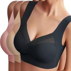 Sfit Damen Soft BH ohne Bügel Zero Feel Bralette Nahtloser BH Schlaf BH Ultra leicht Push-Up BH Gepolstert Bügelloser Bustier für Schlafen Yoga(Schwarz+Hautfarbe+Rosa,L) von Sfit