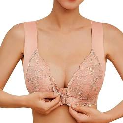 Sfit Damen Soft Spitzen BH ohne Bügel Vorderverschluss Gepolstert Bralette Nahtlose Bustier Push up Weicher Bügelloser Bustier Atmungsaktiver Bra für Schlafen Yoga(Kaffee,EU 4XL/Tag 5XL) von Sfit