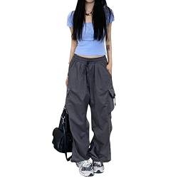 Sfit Fallschirmhosen Y2k Cargohose Damen Baggy Track Pants Teenager Mädchen Elastische Taille Weite Bein Jogginghose Lose 90er E-Girl Streetwear Parachute Pants(Grau,3XL) von Sfit