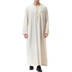 Sfit Muslim Kleidung Herren Arab Robe Kaftan Lang Arabisch Islamisch Dubai Gewand O-Ausschnitt Lange Ärmel Lose Gebetskleidung mit Taschen Zip(Beige,M) von Sfit
